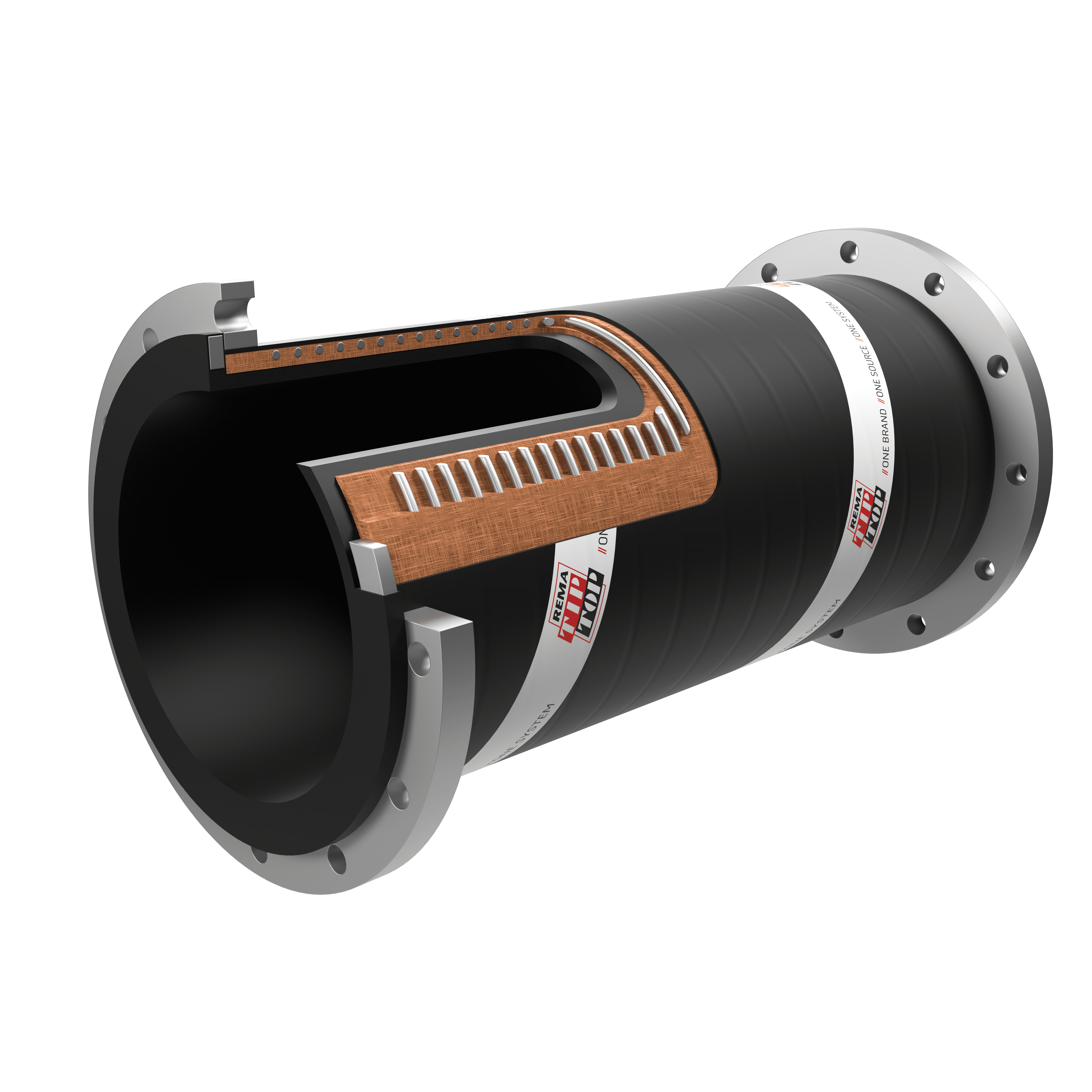 Cross-section rendering of an industrial hose, showcasing the REMA