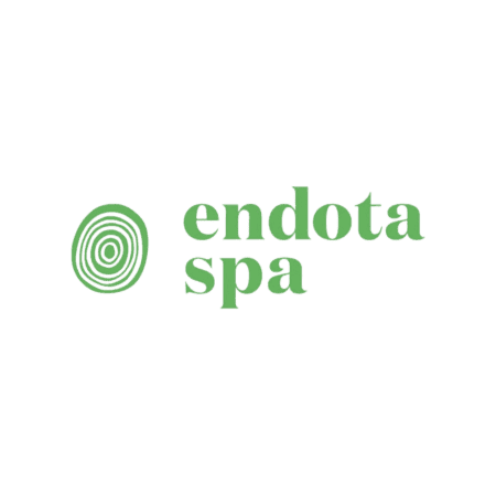 Endota Spa logo featuring a green stylized fingerprint design to the left of the text "endota spa" in lowercase green letters.