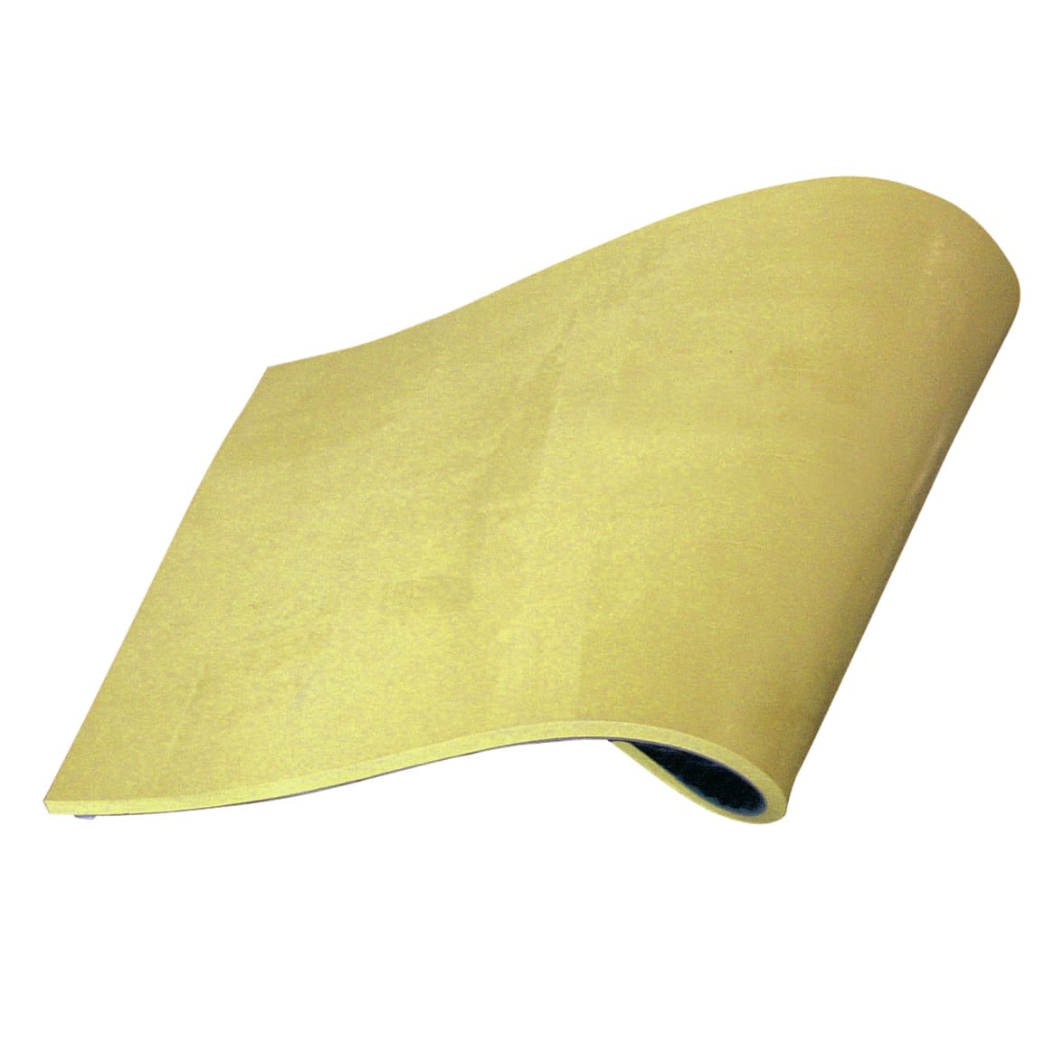 A single sheet of yellow sandpaper with a slight curve, shown against a white background.