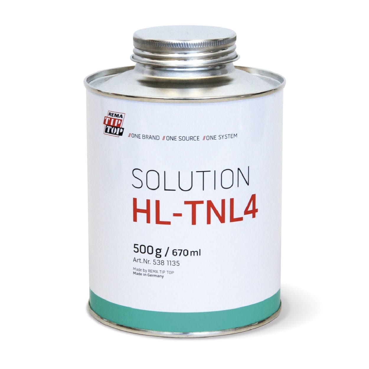 Solution HL-TNL4, 500g / 670ml, by Rema Tip Top, with a screw cap and teal accent at the bottom.