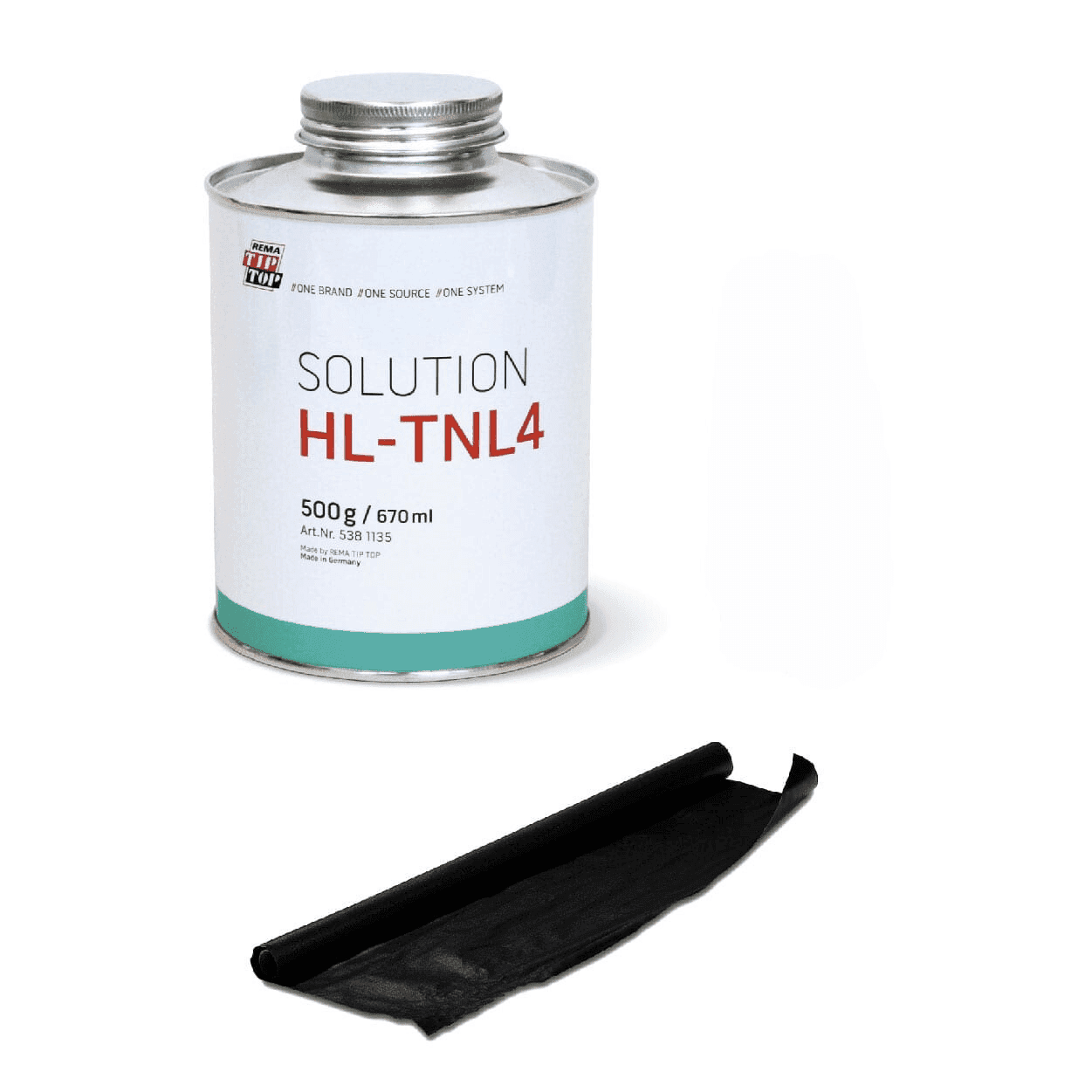 A can labeled "Hot Splicing & Repair Material" beside a split black tube, indicating packaging for a specific product, isolated on a white background.