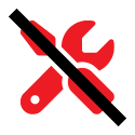 An icon depicting a red hammer and red wrench crossed over each other, with a black diagonal line crossing through the image.