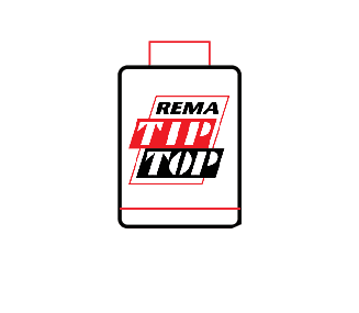 A simple illustration of a container with the "REMA TIP TOP" logo in red and black text on the front.
