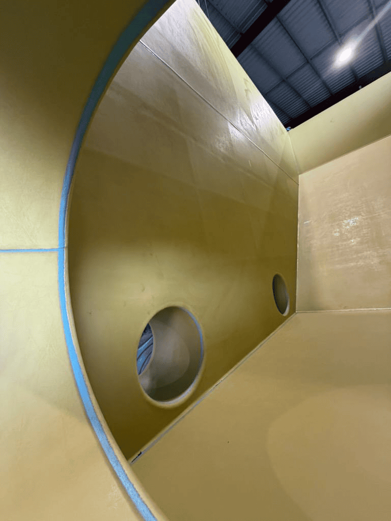 Cyclone overflow hopper interior lined with REMALine 35 rubber